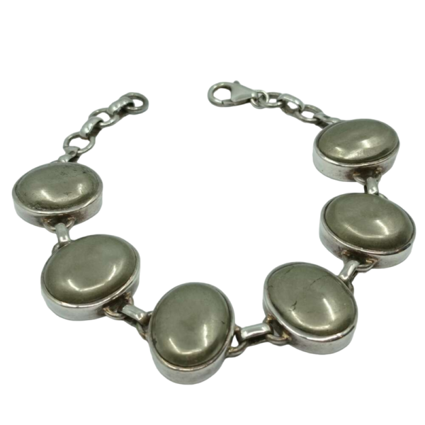 Bracelet argent, cabochons pyrite (vue dessus).