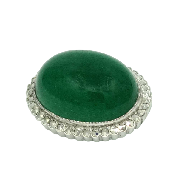 Image : broche argent, avec aventurine verte et marcassites.