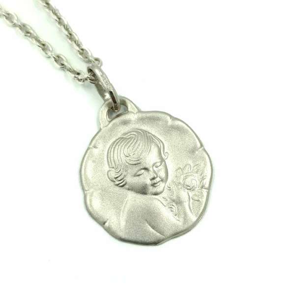 Médaille or blanc visage d'enfant effet mat